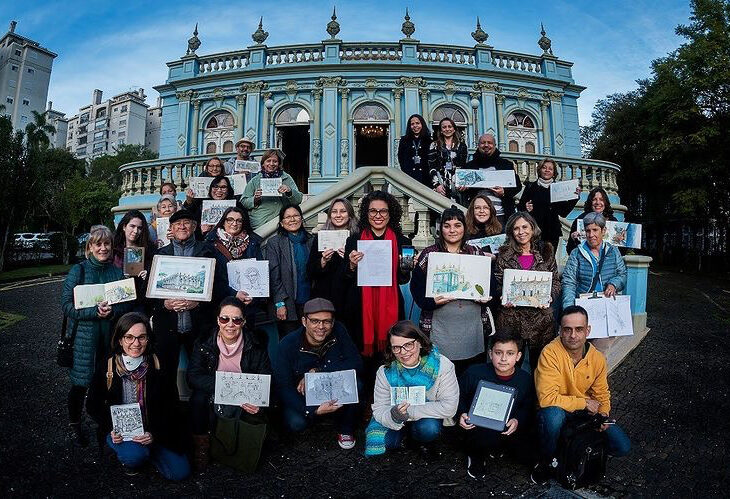 Comunidade do Urban Sketchers reúne desenhistas que fizeram sua releitura do Palacete dos Leões