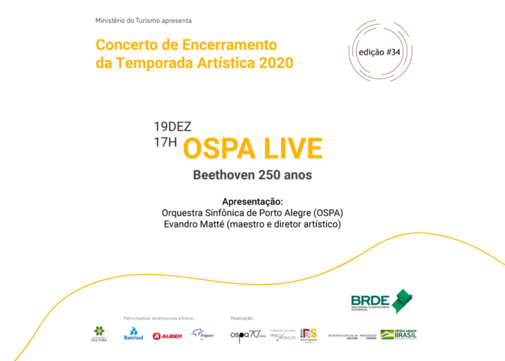 Em parceria com o BRDE, OSPA apresenta Eroica, de Beethoven, no último espetáculo de 2020